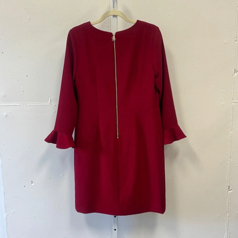 NWT Sara Campbell Red Crepe Cascade Ruffle Shift Dress Flounce Cuff Size‎ 8
